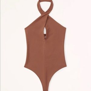 Brown Seamless Fabric Halter Cutout Bodysuit